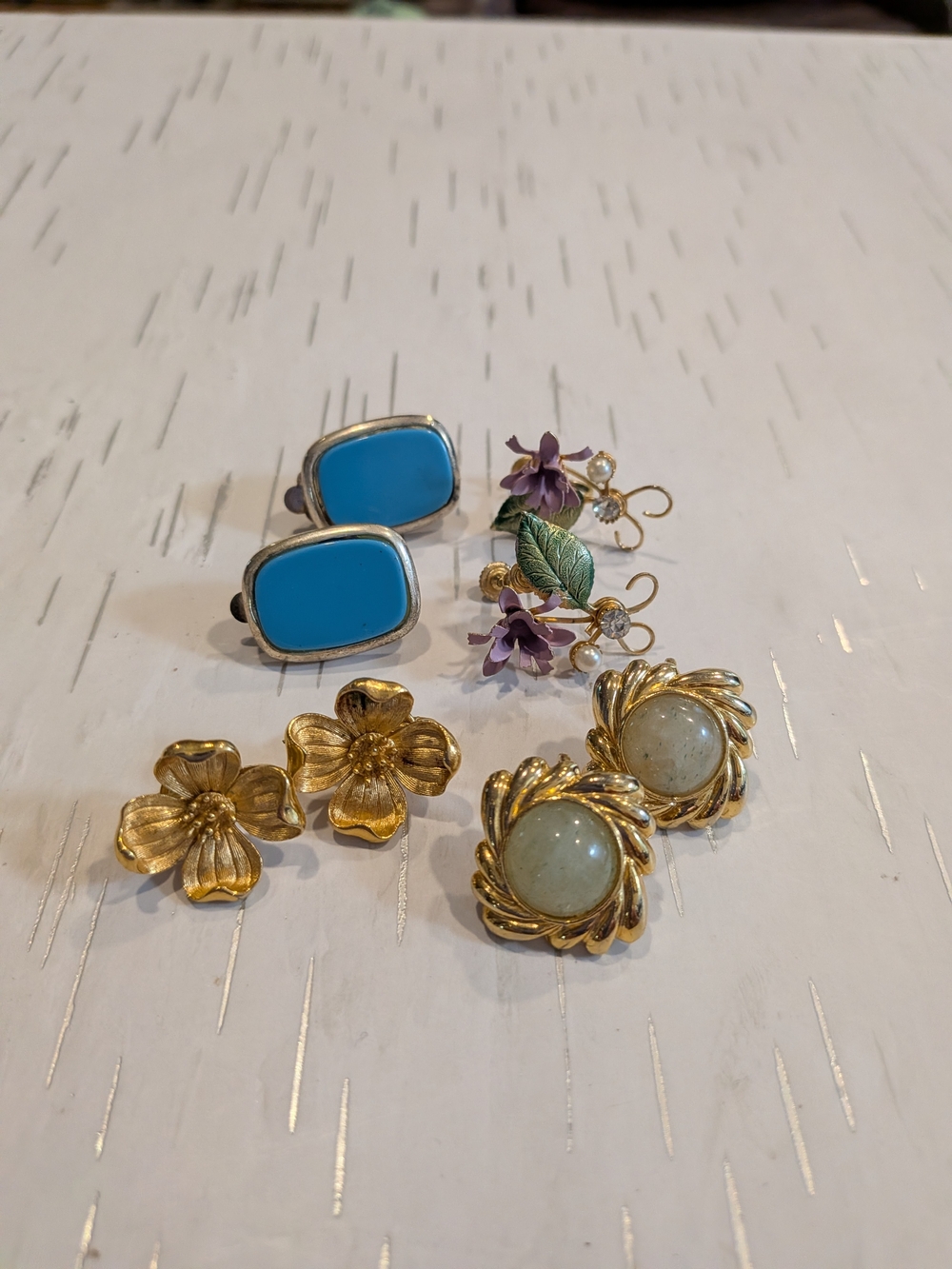 Gold Floral and Turquoise Statement Earring Set Of  4 Pairs - Women Jewelry